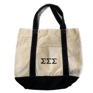Medium Sigma Sigma Sigma Tote Bag with Navy Letters